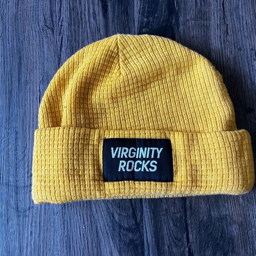 VIRGINITY ROCKS: Yellow Knit Logo Beanie, One Size Fits All